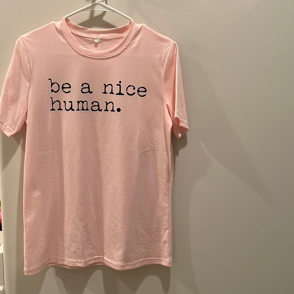 “Be a Nice Human” light pink tee